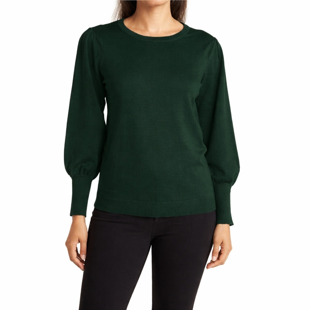 Adrianna Papell Green Puff Sleeve Crewneck Sweater NWT Medium
